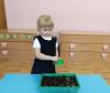Ребёнок средней группы поливает лоток с посадкой